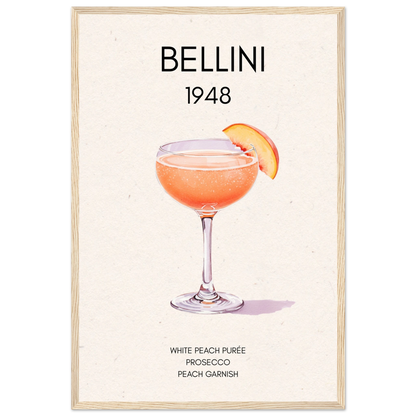 Italian Bellini Cocktail Bar Poster Print 40x60 cm 16x24″ Premium Matte Paper Wooden Framed Poster Light Wood Frame