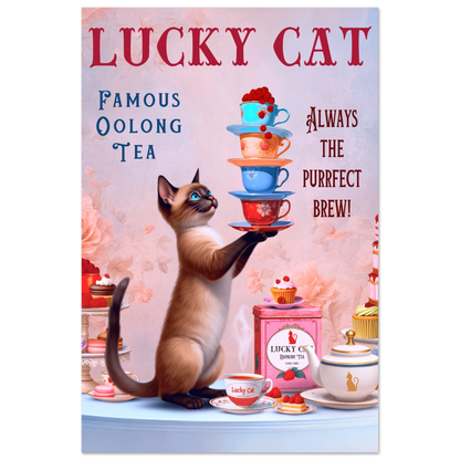 Siamese Lucky Cat Vintage Tea Art Print 30x45 cm 12x18″ Premium Matte Paper Poster No Frame