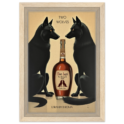 Two Wolves Italian Cocktail Bar Art Print 20x30 cm 8x12″ Framed Canvas Light Wood Frame