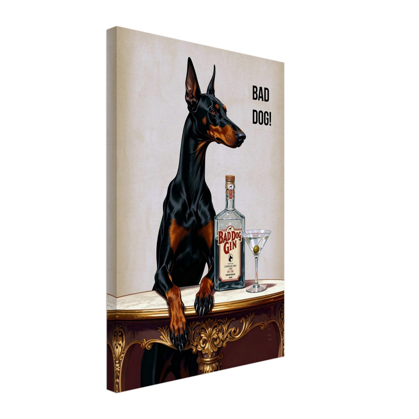 Bad Dog Gin Cocktail Bar Art Print 40x60 cm 16x24″ Gallery Wrapped Canvas - 1.5" mirrored sides No Frame