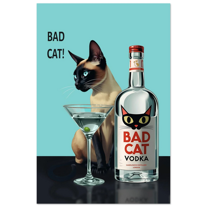 Siamese Cat Retro Martini Cocktail Bar Art Print White Wood Frame 60x90 cm 24x36″ Premium Matte Paper Wooden Framed Poster