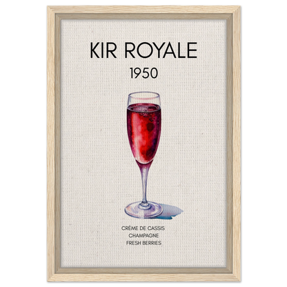 Kir Royale Champagne Cocktail Bar Art Print Light Wood Frame 30x45 cm 12x18″ Framed Canvas