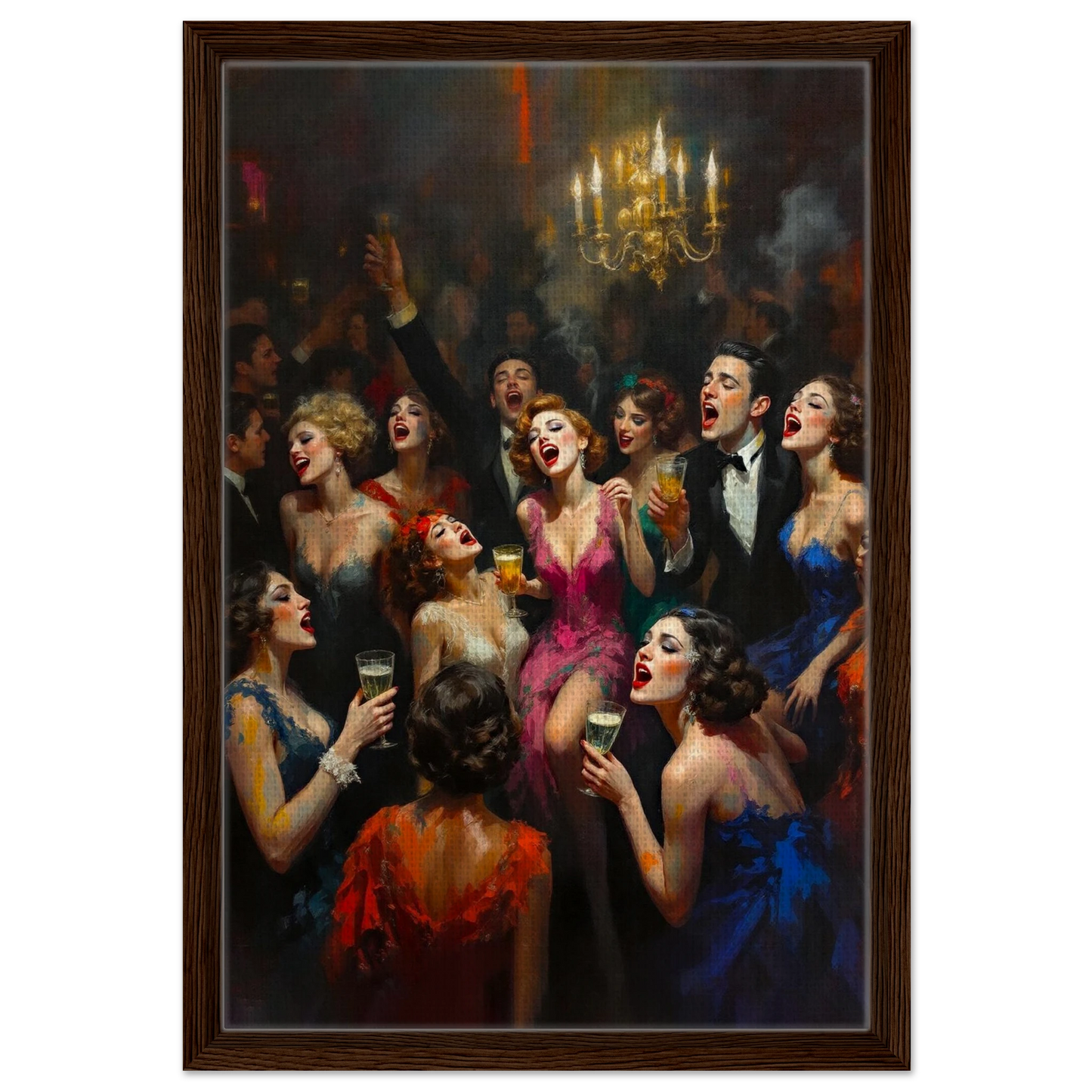 Gatsby Art Deco Speakeasy Art Print Dark Brown Wood Frame 40x60 cm 16x24″ Framed Canvas