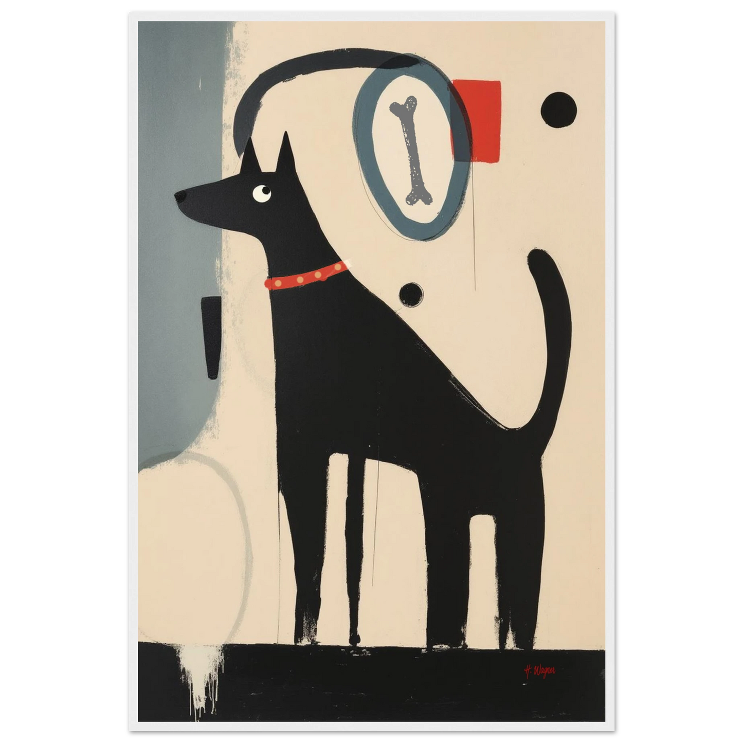 Quirky Modern Dog Art Print 60x90 cm 24x36″ Premium Matte Paper Wooden Framed Poster White Wood Frame