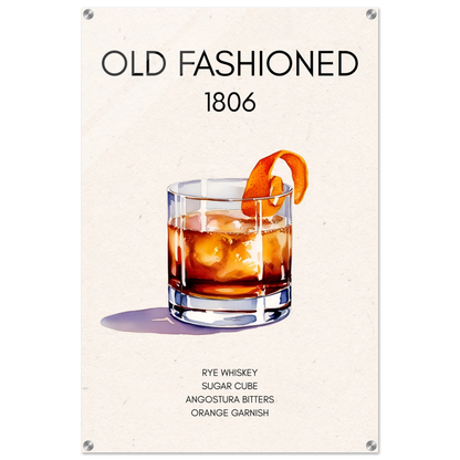 Classic Old Fashioned Cocktail Bar Art Print No Frame 60x90 cm 24x36″ Sleek Acrylic Print
