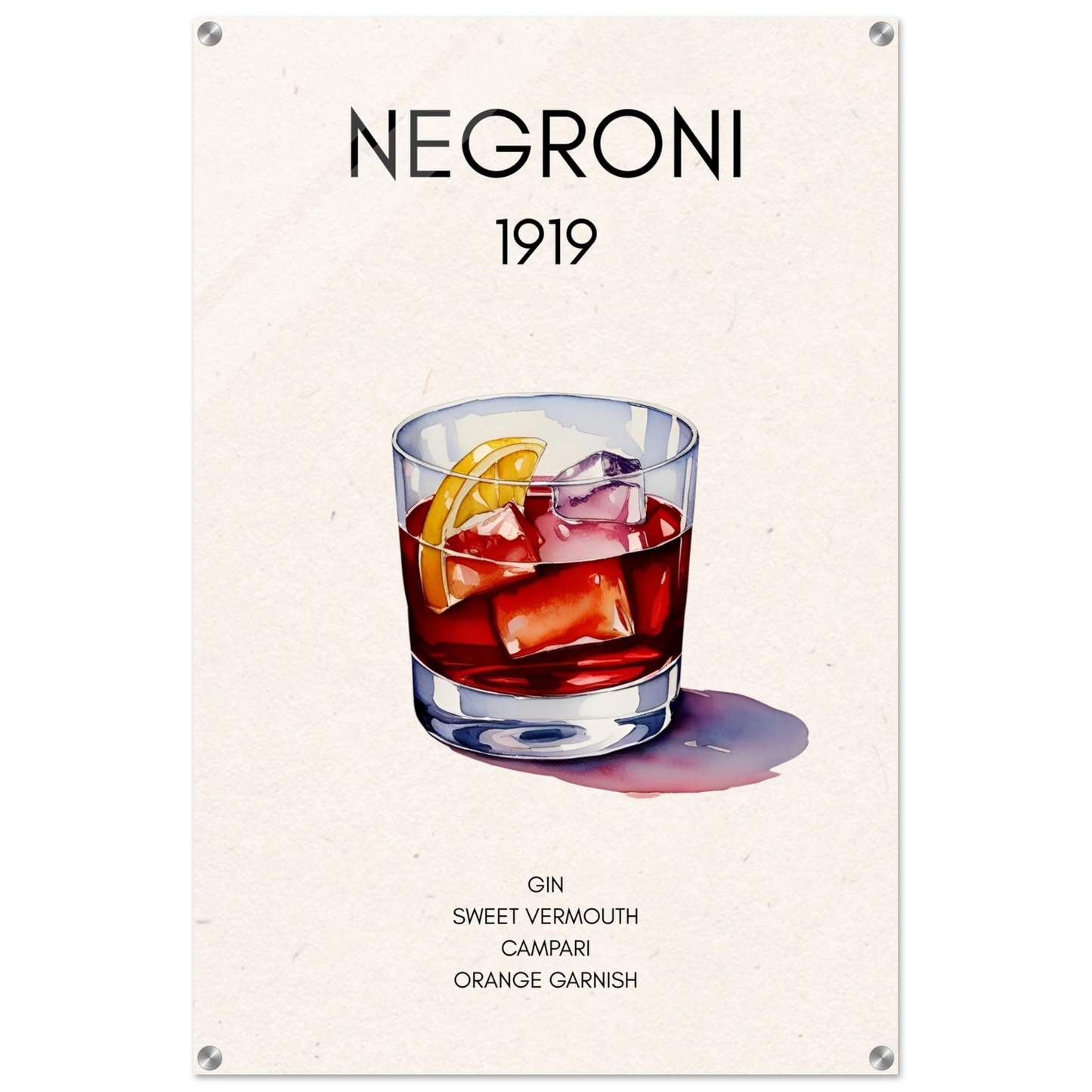 Negroni Cocktail Bar Poster Print No Frame 60x90 cm 24x36″ Sleek Acrylic Print