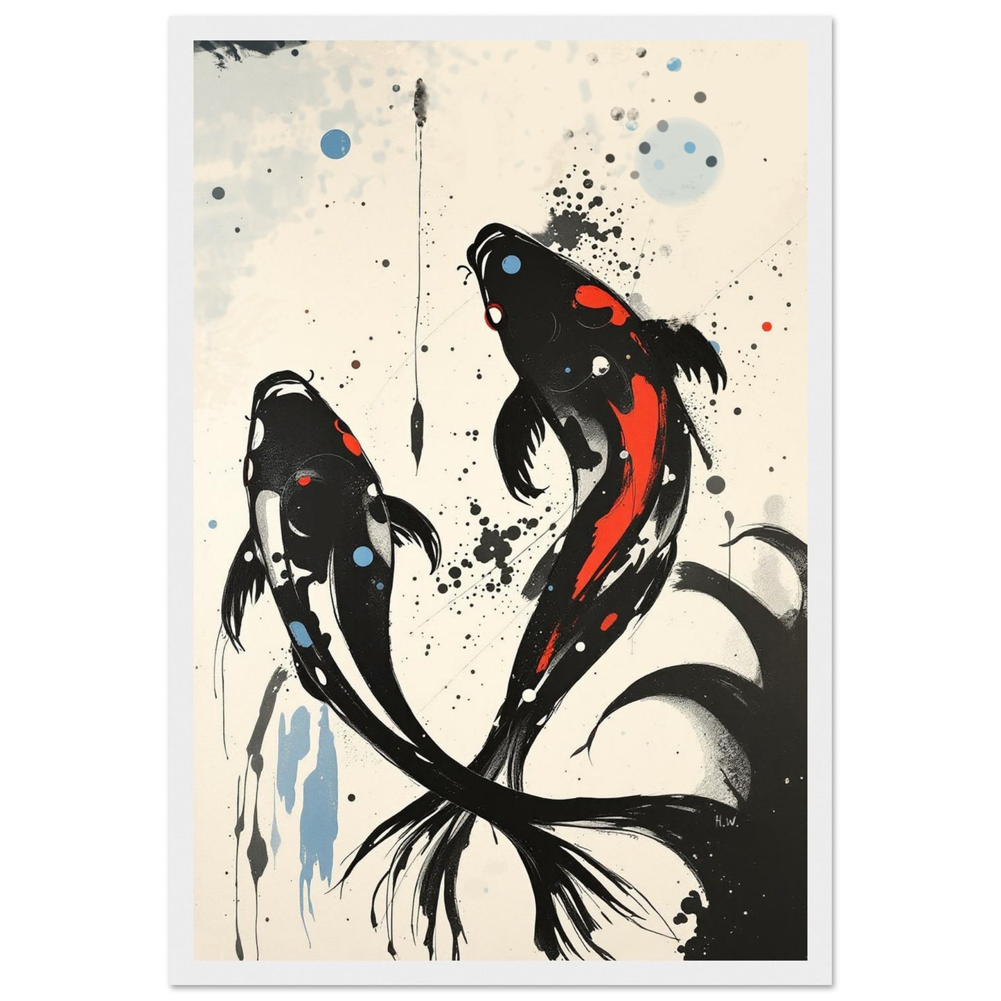 Modern Koi Fish Ocean Art Print 30x45 cm 12x18″ Premium Matte Framed Poster White Wood Frame