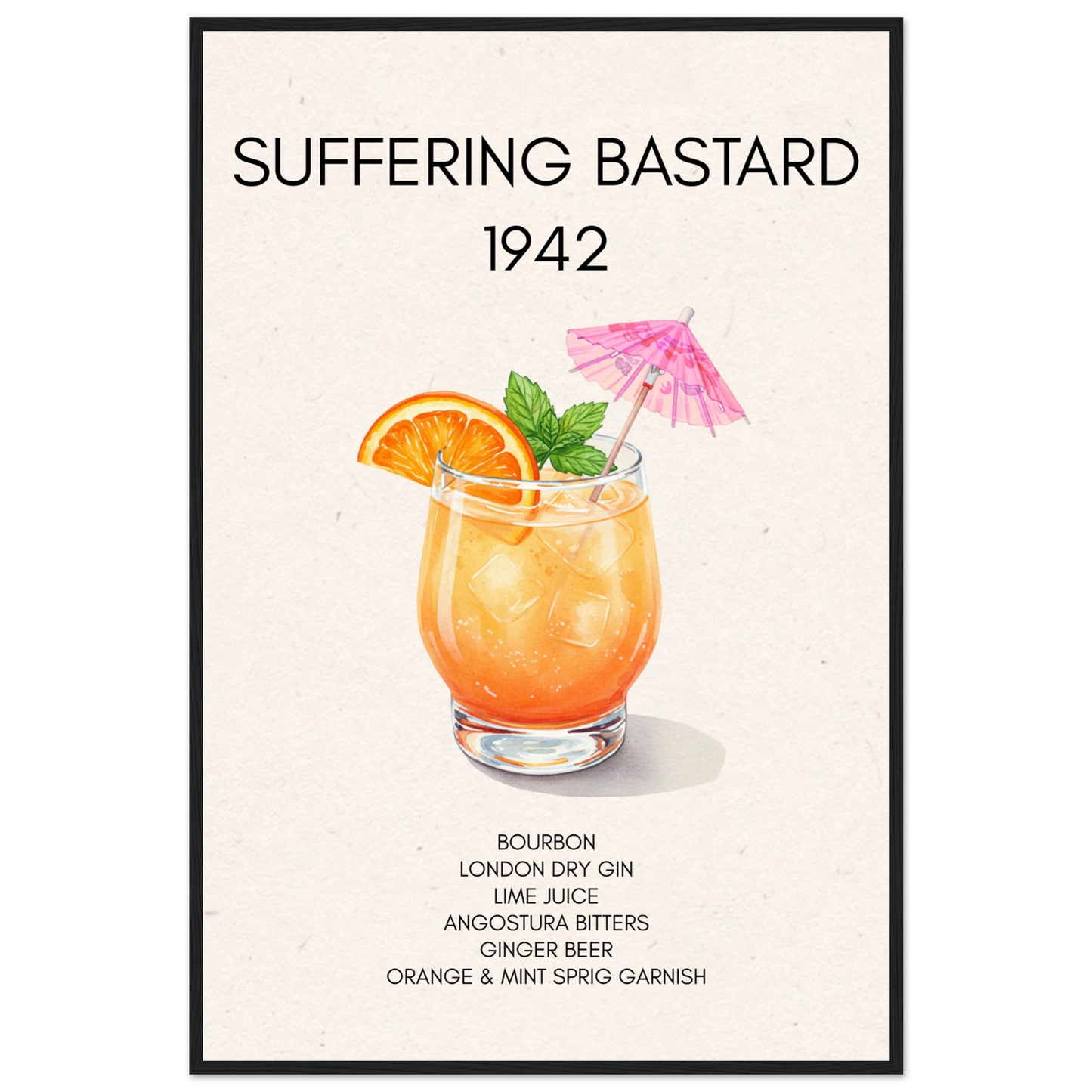 Suffering Bastard Tiki Cocktail Bar Poster Print Black Wood Frame 60x90 cm 24x36″ Premium Matte Paper Wooden Framed Poster