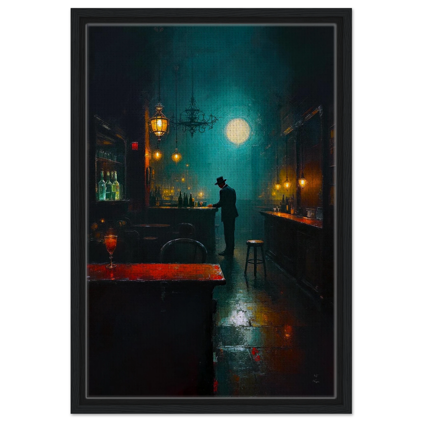 Speakeasy Bootleg Prohibition Bar Art Print Black Wood frame 40x60 cm 16x24″ Framed Canvas