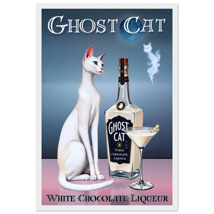 White Cat Chocolate Martini Cocktail Bar Art Print 30x45 cm 12x18″ Premium Matte Paper Wooden Framed Poster White Wood Frame