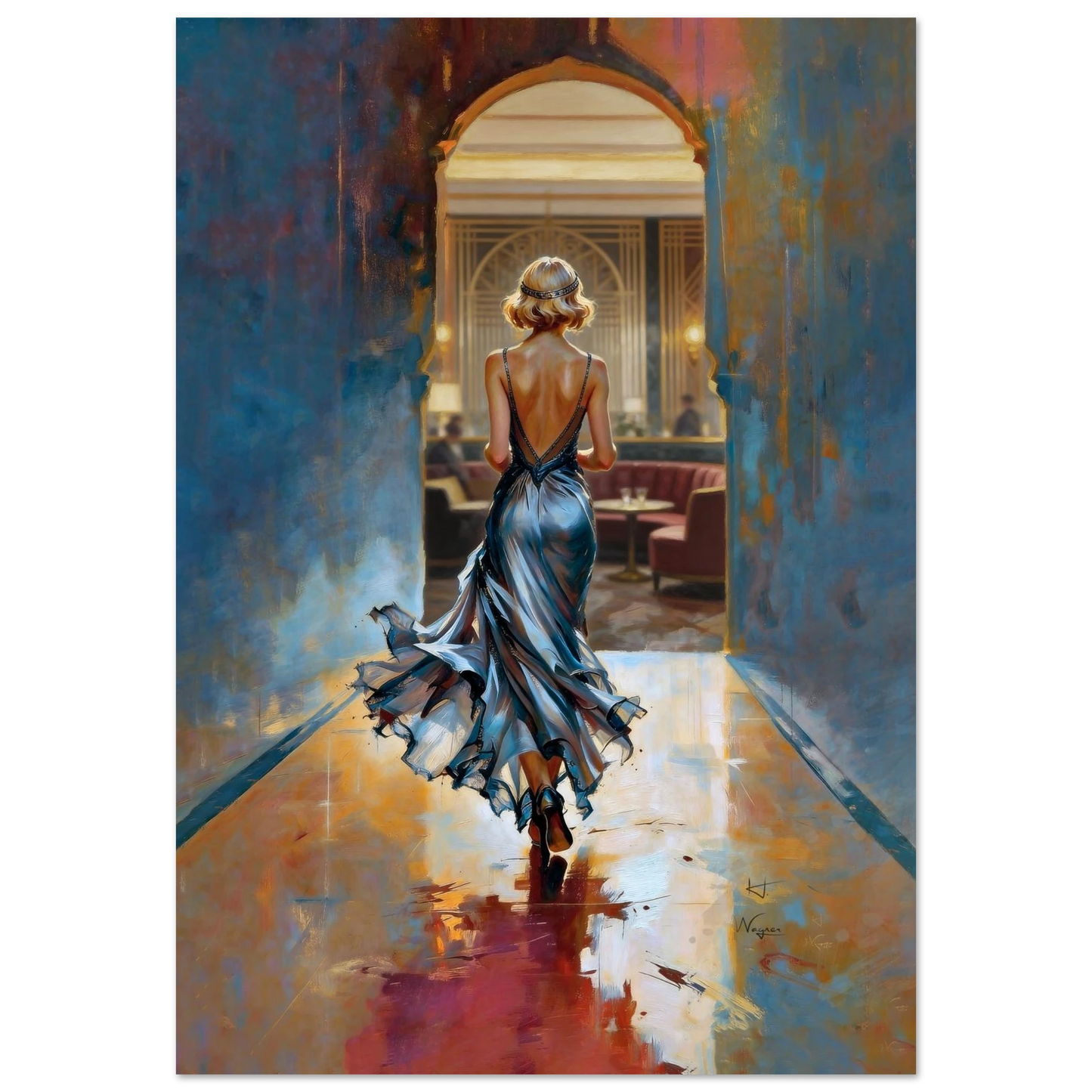 1920s Speakeasy Gatsby Flapper Art Deco Print 30x45 cm 12x18″ Framed Canvas Dark Brown Wood Frame