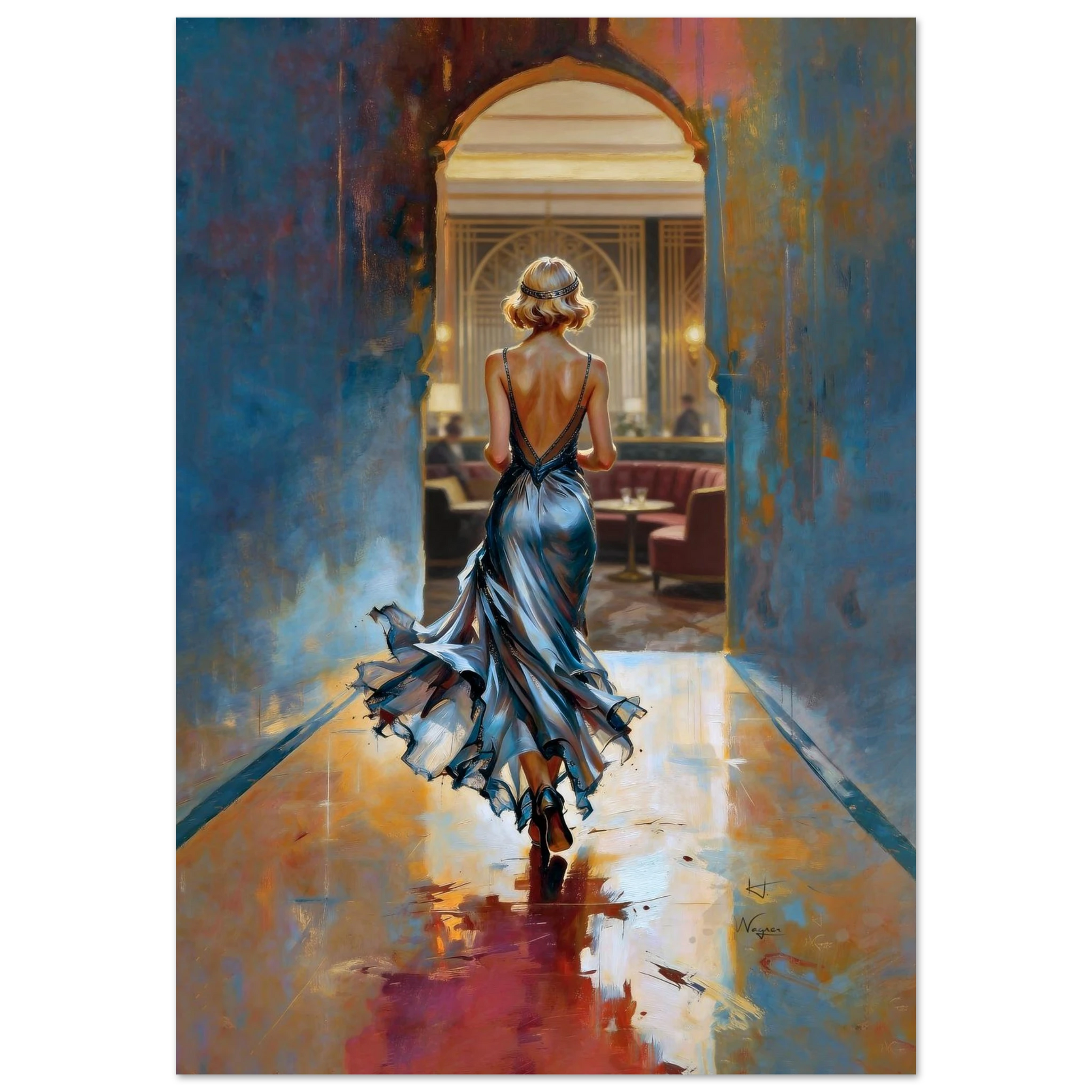 1920s Speakeasy Gatsby Flapper Art Deco Print 30x45 cm 12x18″ Framed Canvas Dark Brown Wood Frame