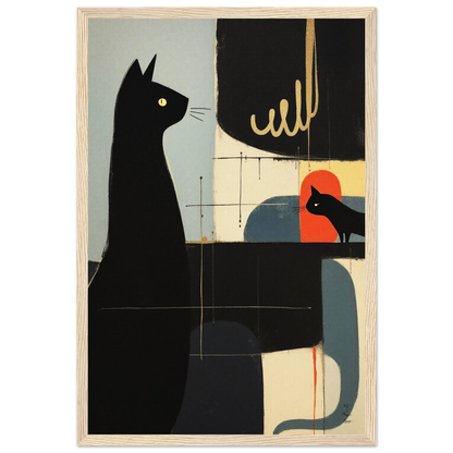 Abstract Cat & Kitten Modern Art Print Light Wood Frame 30x45 cm 12x18″ Premium Matte Framed Poster