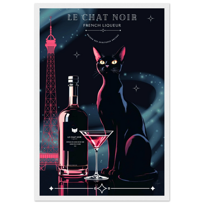 Art Deco Le Chat Noir French Black Cat Art Print 30x45 cm 12x18″ Premium Matte Paper Wooden Framed Poster White frame