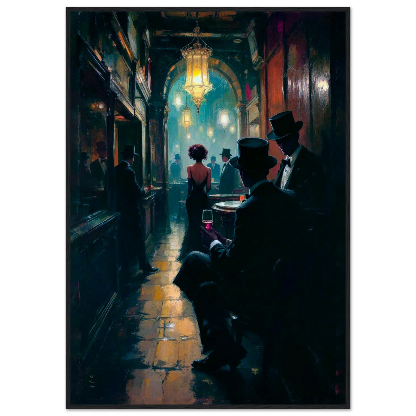 Prohibition Speakeasy Art Deco Print Black Wood Frame 70x100 cm 28x40″ Museum-Quality Matte Framed Poster