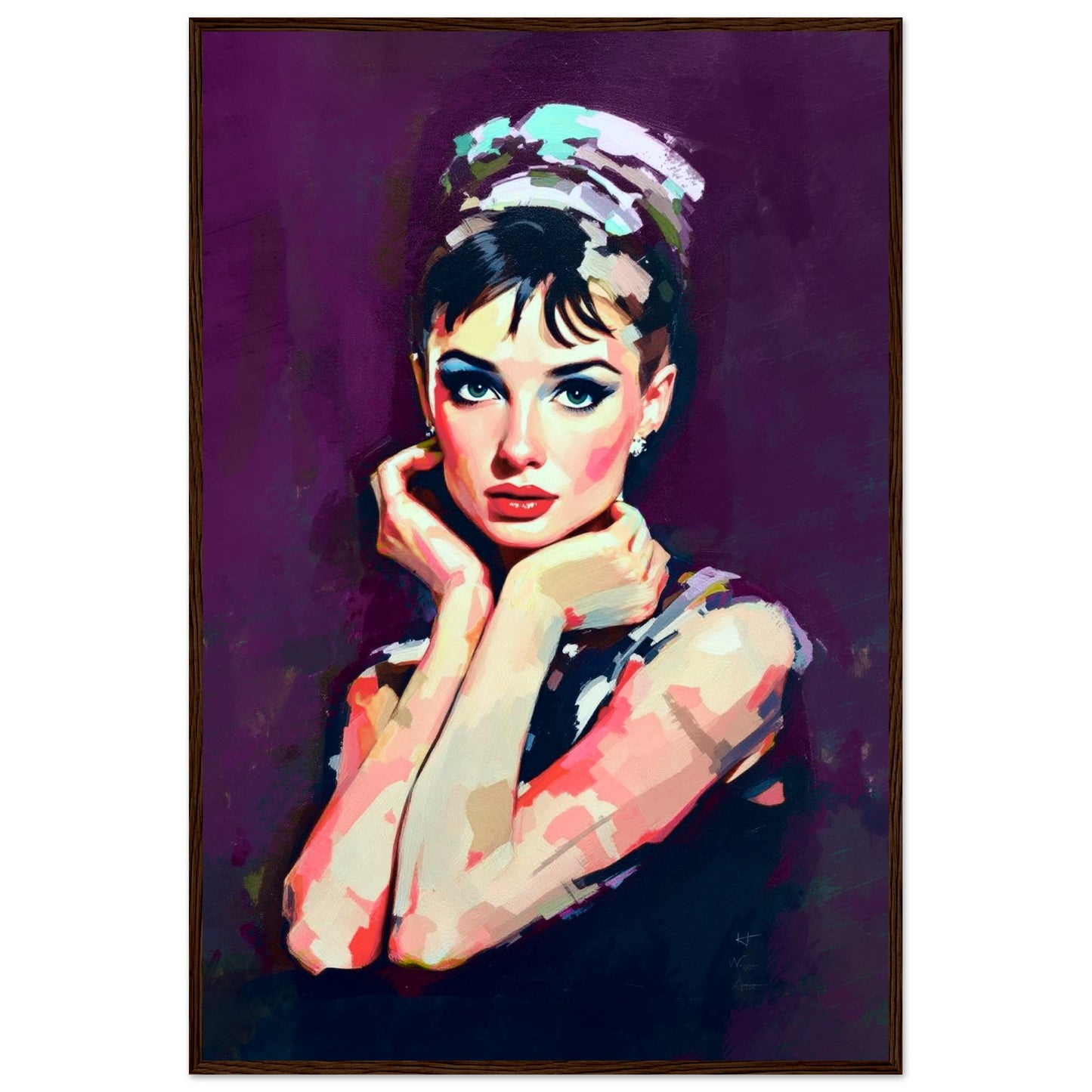 Audrey Hepburn Painting Art Print 60x90 cm 24x36″ Classic Matte Wooden Framed Poster Dark Brown Wood Frame