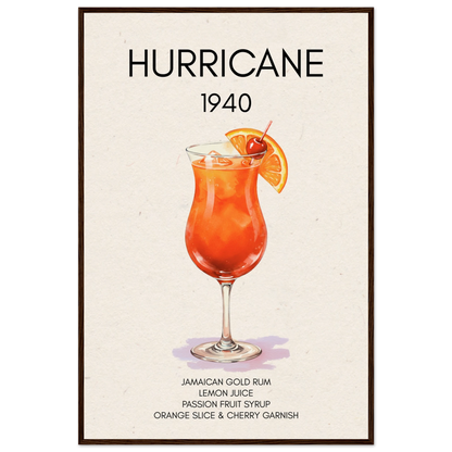 Hurricane Cocktail Bar Art Print Dark Brown Wood Frame 60x90 cm 24x36″ Museum-Quality Matte Paper Wooden Framed Poster