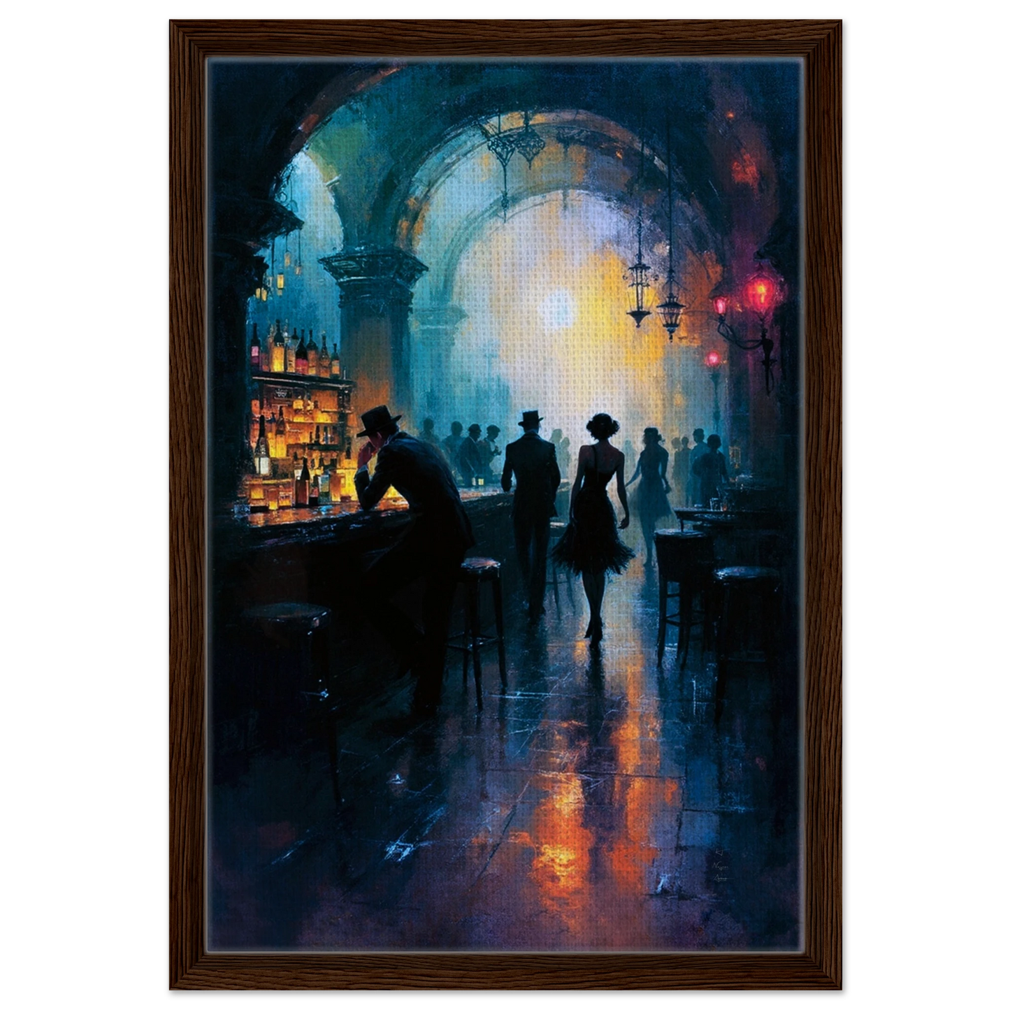 Dance Hall Speakeasy Art Print 40x60 cm 16x24″ Framed Canvas Dark Brown Wood Frame