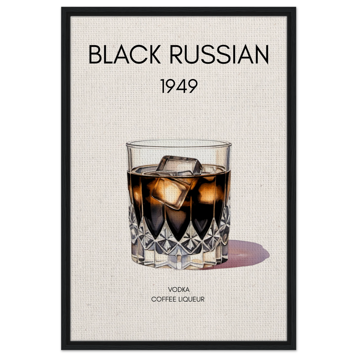 Black Russian Cocktail Bar Art Poster Print Black Wood Frame 60x90 cm 24x36″ Framed Canvas