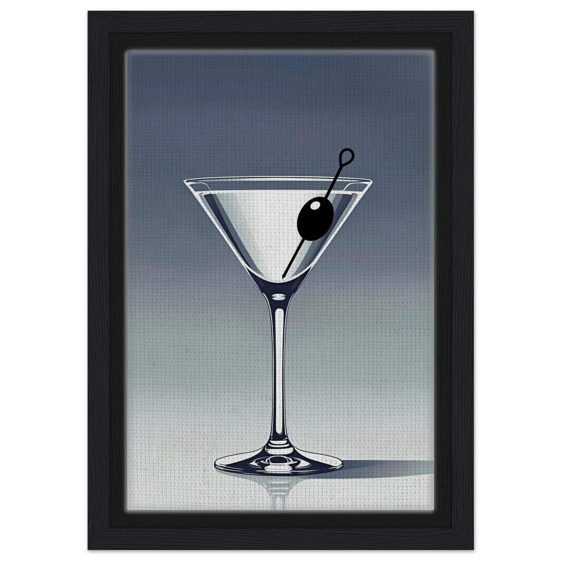 Retro Martini Lounge Cocktail Bar Art Print 20x30 cm 8x12″ Framed Canvas Black Wood Frame
