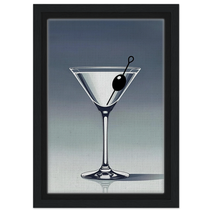 Retro Martini Lounge Cocktail Bar Art Print 20x30 cm 8x12″ Framed Canvas Black Wood Frame