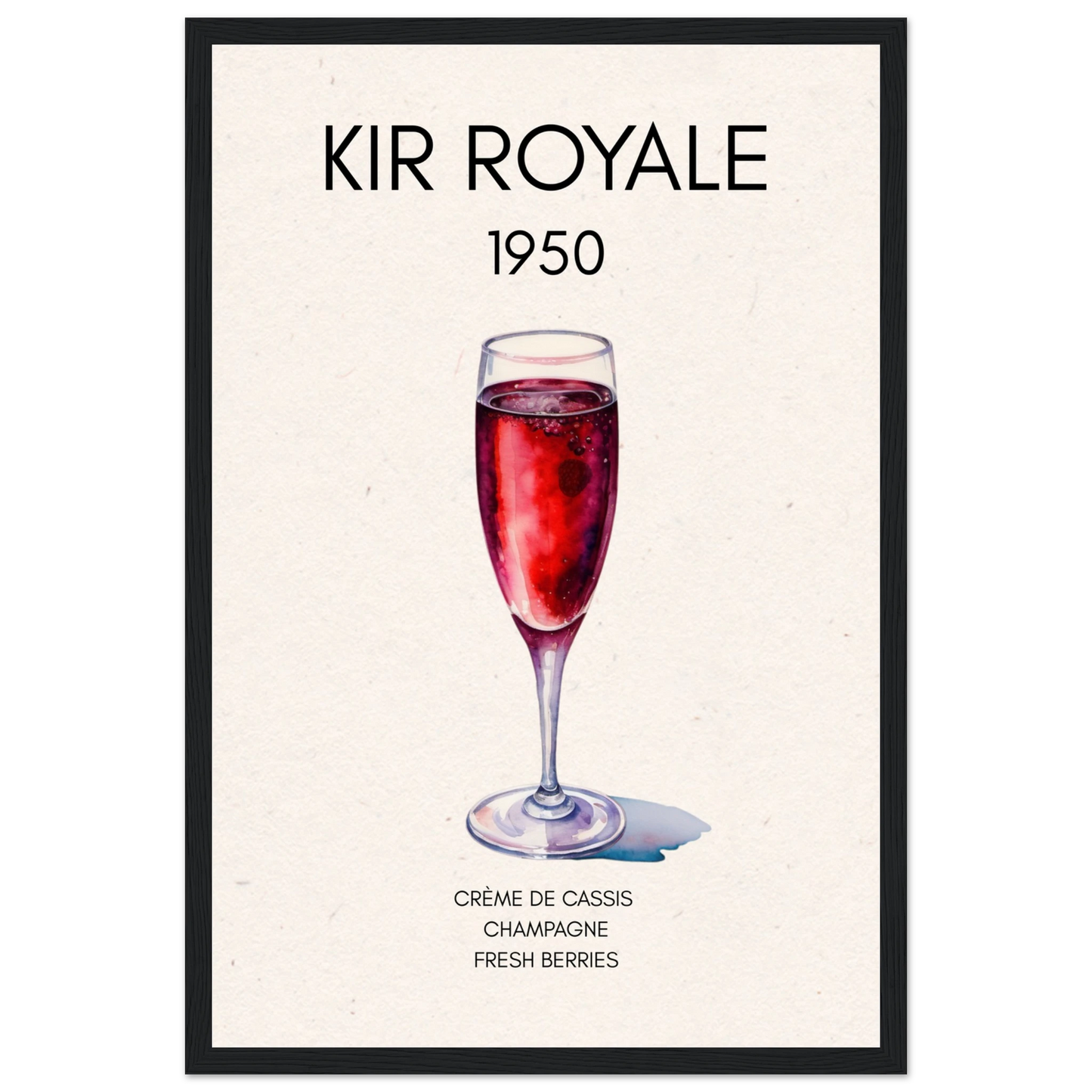 Kir Royale Champagne Cocktail Bar Poster Print Black Wood Frame 30x45 cm 12x18″ Premium Matte Paper Wooden Framed Poster