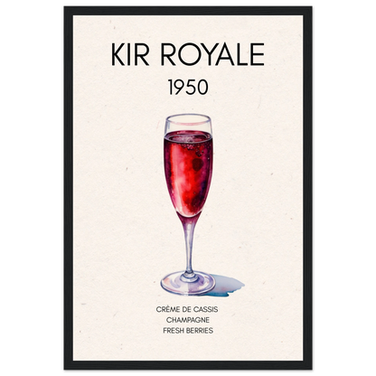 Kir Royale Champagne Cocktail Bar Art Print Black Wood Frame 30x45 cm 12x18″ Premium Matte Paper Wooden Framed Poster