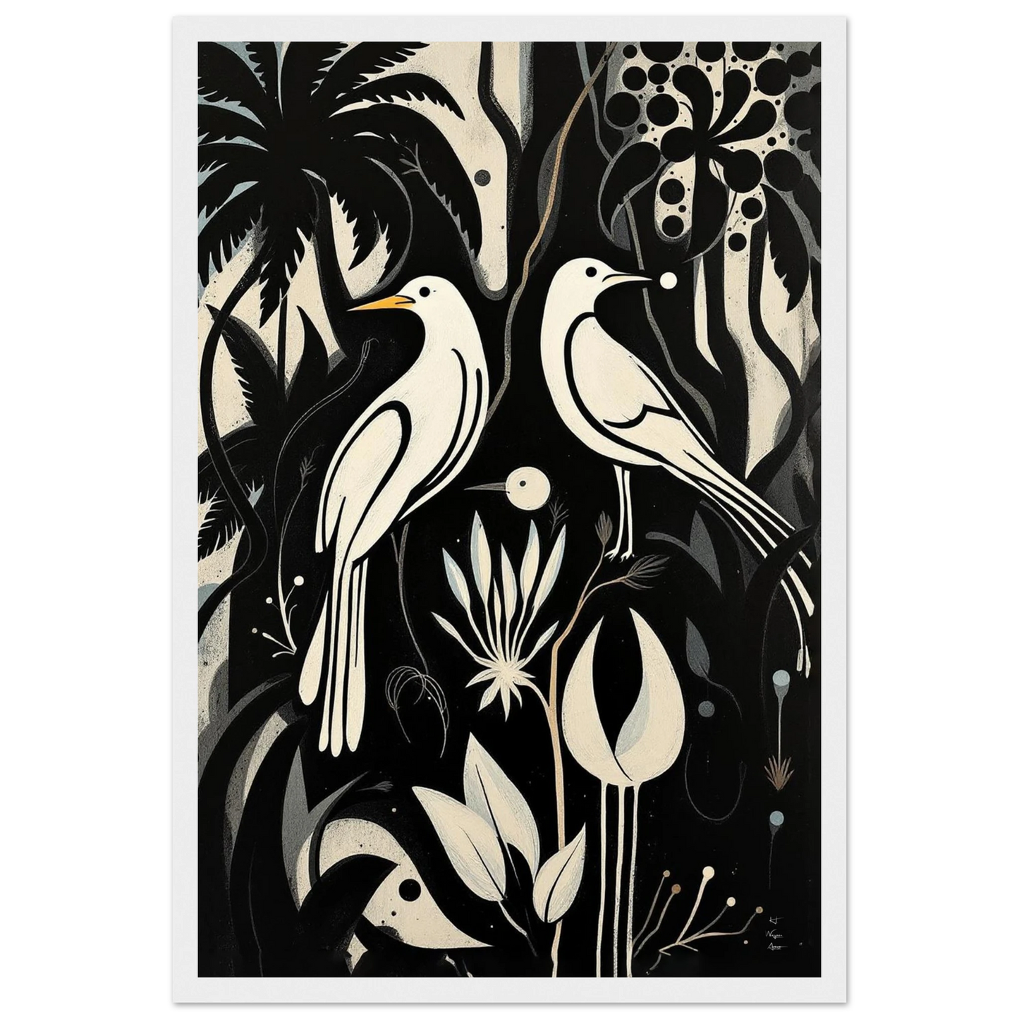 Black & White Minimalist Bird Art Print White Wood Frame 30x45 cm 12x18″ Classic Matte Paper Wooden Framed Poster