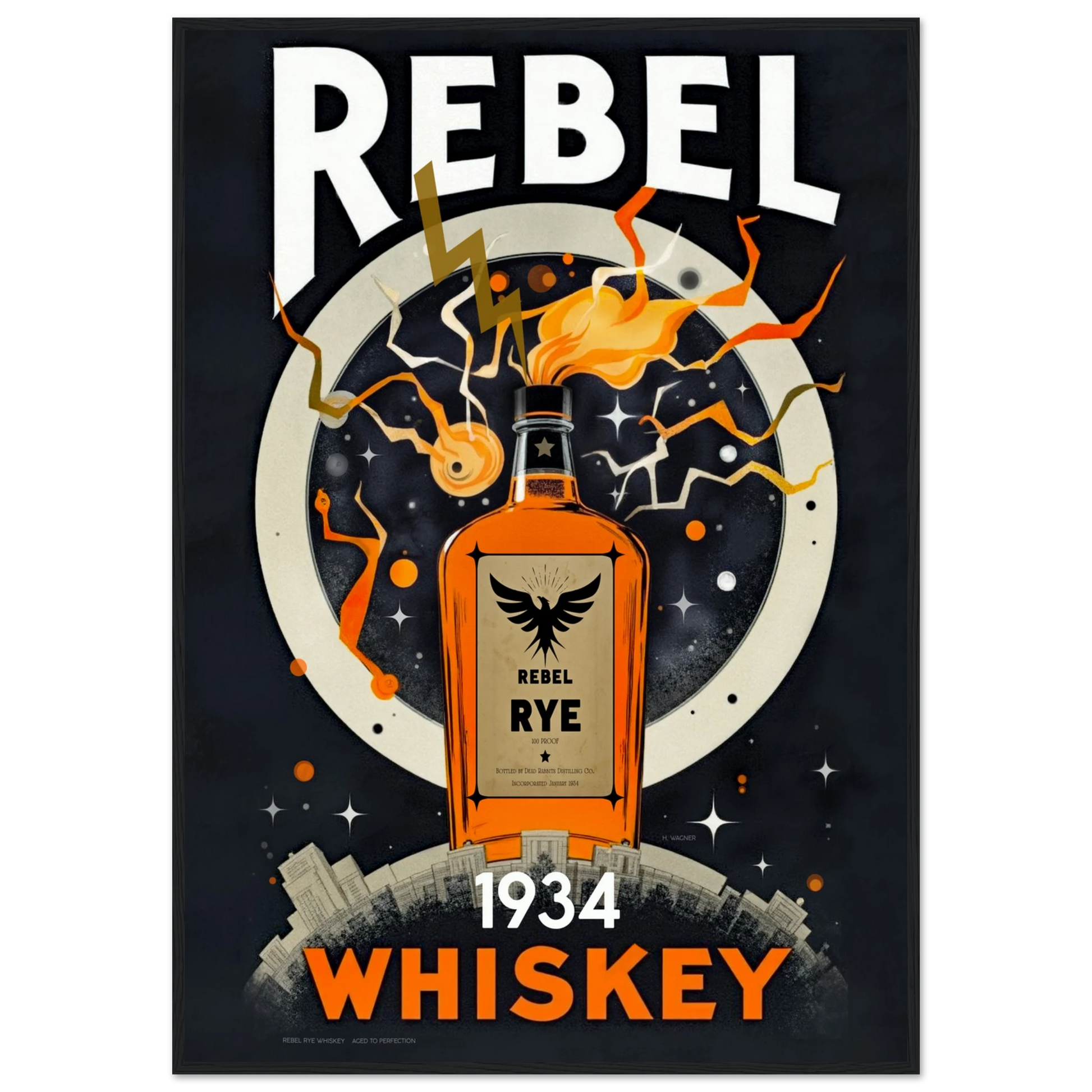 Rebel Whiskey Cocktail Bar Poster Print Black frame 70x100 cm 28x40″ Classic Matte Paper Wooden Framed Poster