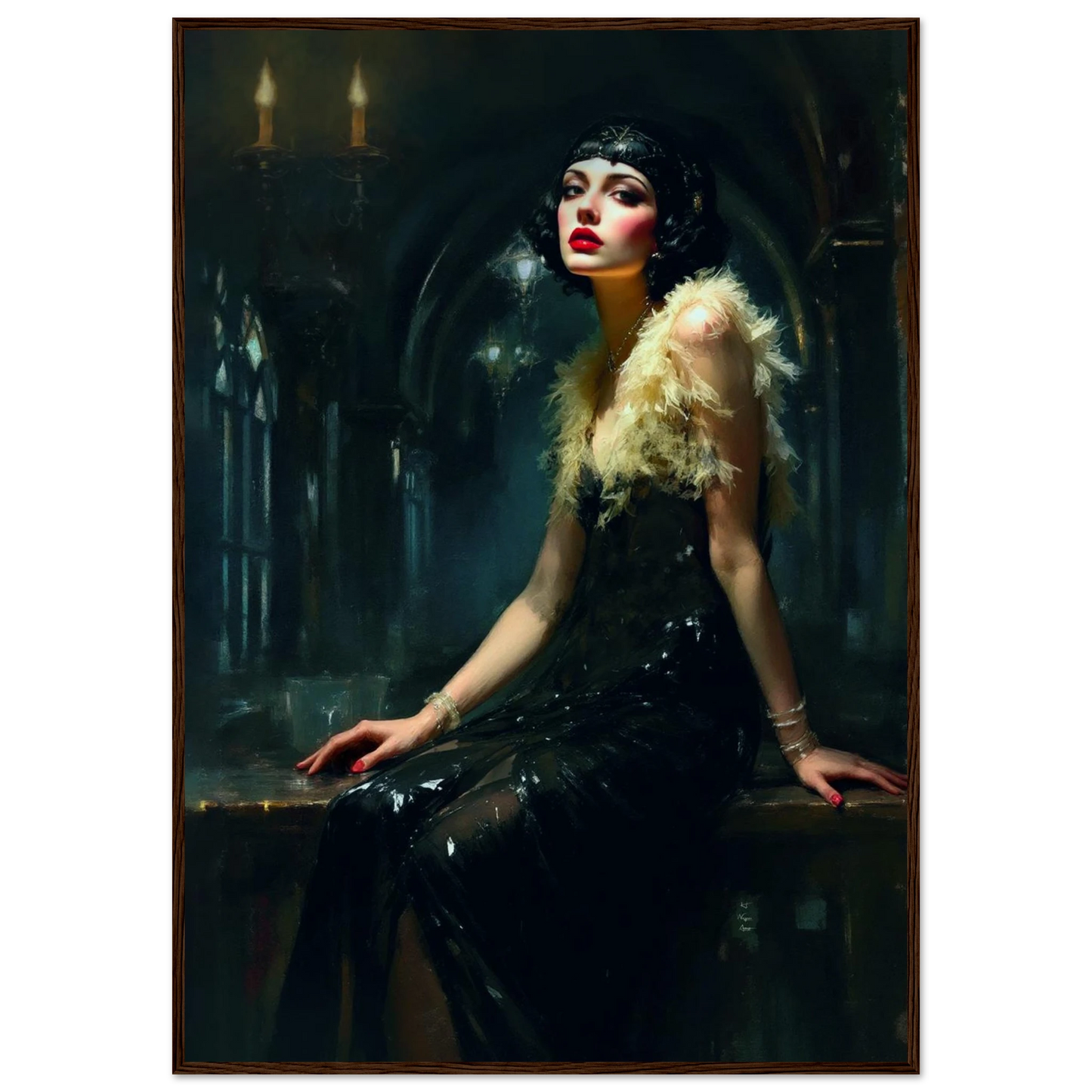 Speakeasy 1920s Flapper Art Print 70x100 cm 28x40″ Museum-Quality Matte Paper Wooden Framed Poster Dark Brown Wood Frame