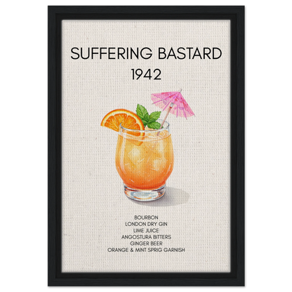Suffering Bastard Tiki Cocktail Bar Poster Print Black Wood Frame 30x45 cm 12x18″ Framed Canvas