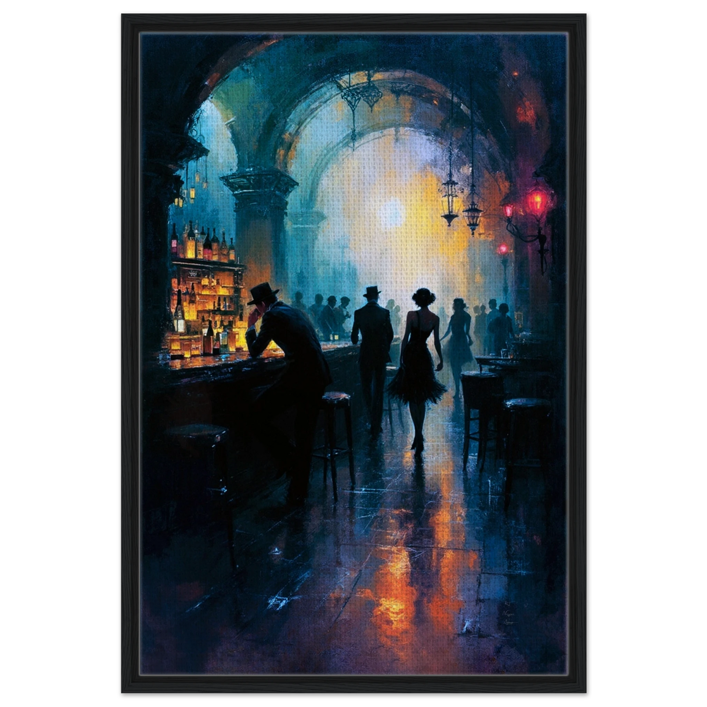 Dance Hall Speakeasy Art Print 60x90 cm 24x36″ Framed Canvas Black Wood Frame