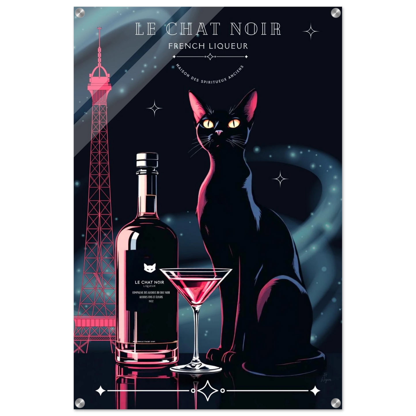 Art Deco Le Chat Noir French Black Cat Art Print 60x90 cm 24x36″ Sleek Acrylic Print No Frame