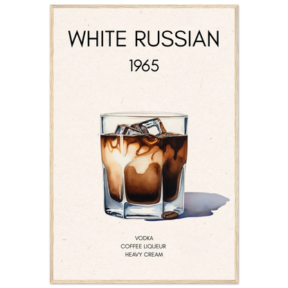 White Russian Cocktail Bar Art Print Light Wood Frame 60x90 cm 24x36″ Classic Matte Paper Wooden Framed Poster