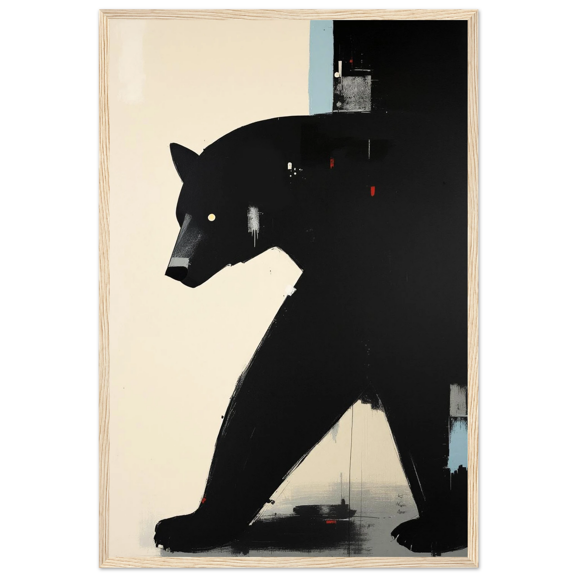 Minimalist Abstract Black Bear Art Poster Print Light Wood Frame 40x60 cm 16x24″ Premium Matte Wooden Framed Poster