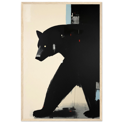 Minimalist Abstract Black Bear Art Poster Print Light Wood Frame 40x60 cm 16x24″ Premium Matte Wooden Framed Poster
