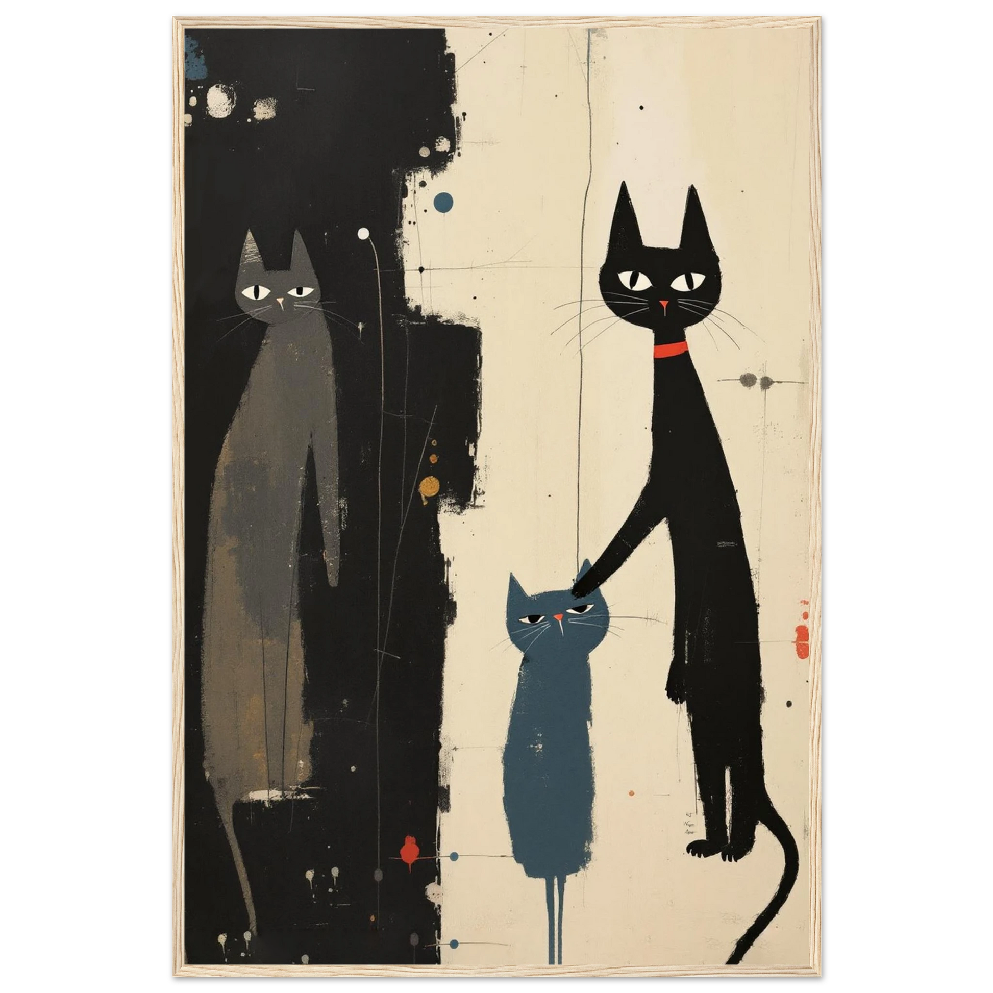 Abstract Cat Family Art Poster Print Light Wood Frame 60x90 cm 24x36″ Premium Matte Paper Wooden Framed Poster
