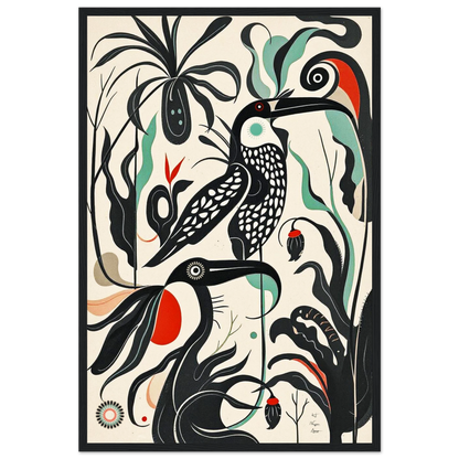 Mid-Century Modern Tropical Bird Art Print Black Wood Frame 40x60 cm 16x24″ Premium Matte Paper Wooden Framed Poster