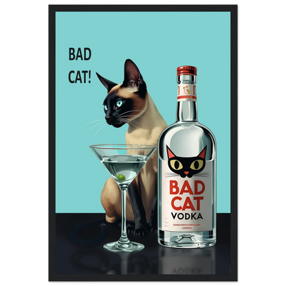 Siamese Cat Retro Martini Cocktail Bar Art Print Black Wood Frame 30x45 cm 12x18″ Premium Matte Paper Wooden Framed Poster