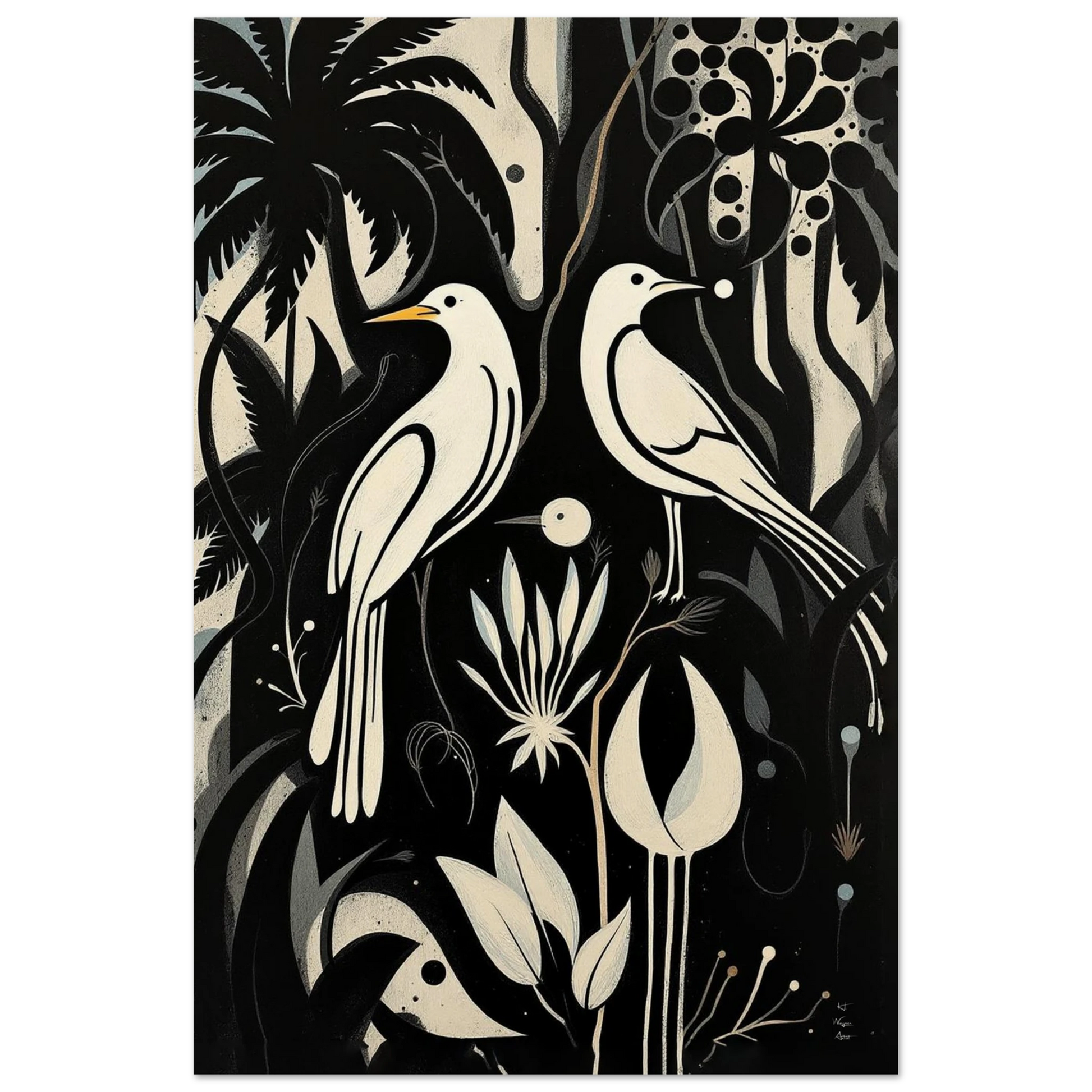 Black & White Minimalist Bird Art Print No Frame 40x60 cm 16x24″ Museum-Quality Matte Paper Poster