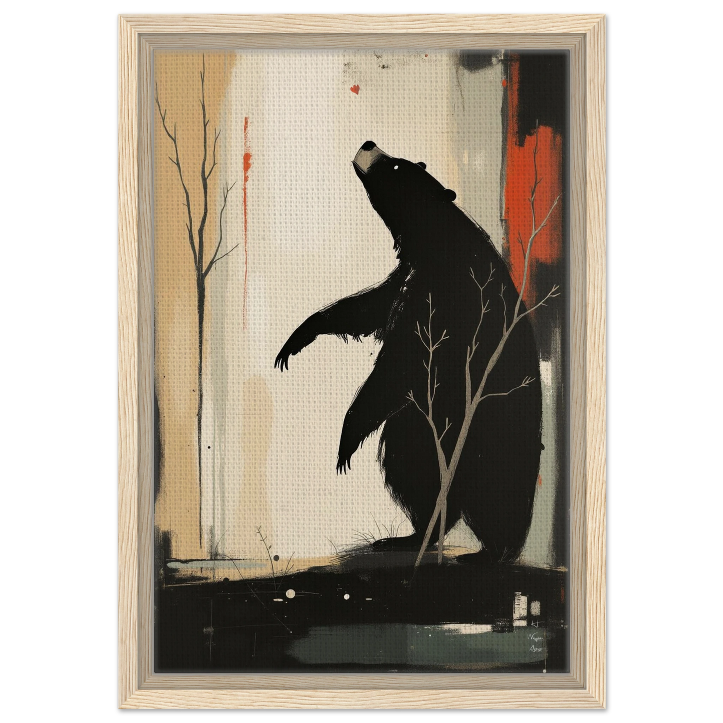 Abstract Bear Wildlife Art Print 30x45 cm 12x18″ Framed Canvas Light Wood Frame