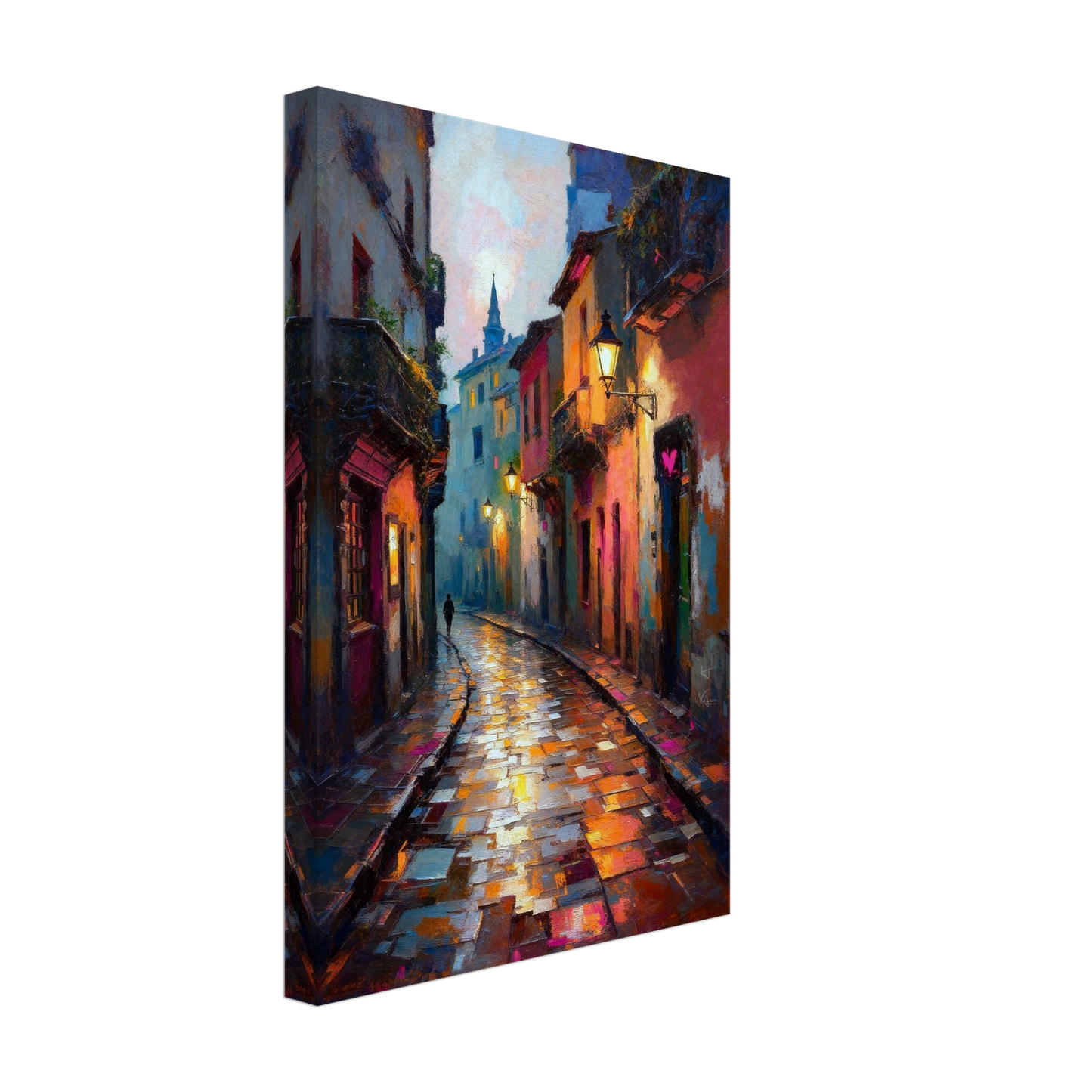 Old Europe Romantic Street Art Print 30x45 cm 12x18″ Gallery Wrapped Canvas No Frame