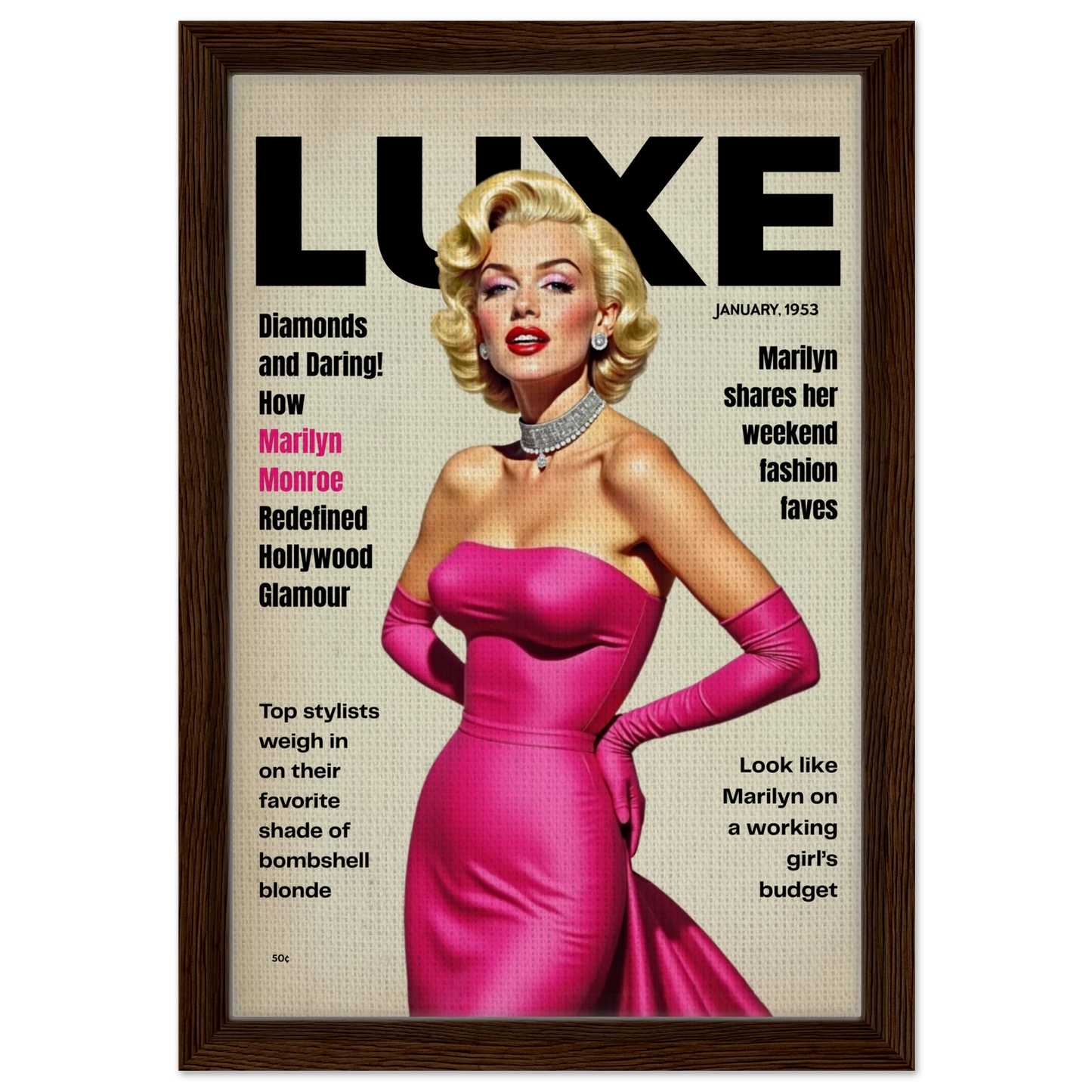 Marilyn Monroe Old Hollywood Art Print Dark Brown Wood Frame 30x45 cm 12x18″ Framed Canvas