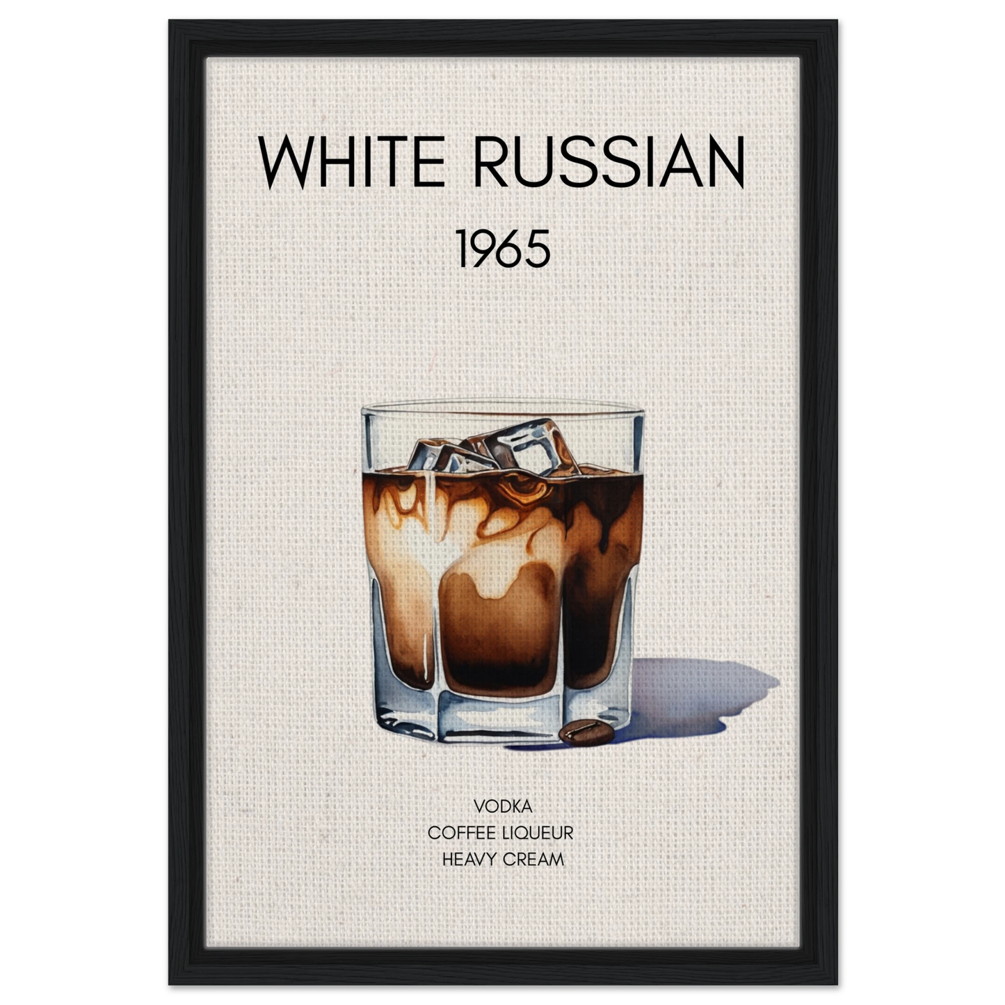 White Russian Cocktail Bar Art Poster Print Black Wood Frame 40x60 cm 16x24″ Framed Canvas