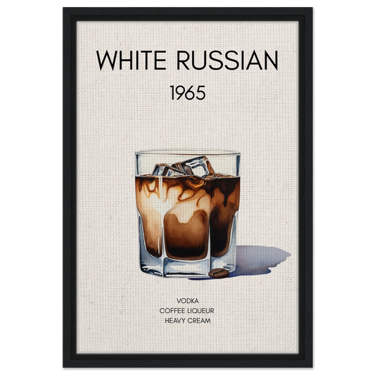 White Russian Cocktail Bar Art Poster Print Black Wood Frame 40x60 cm 16x24″ Framed Canvas