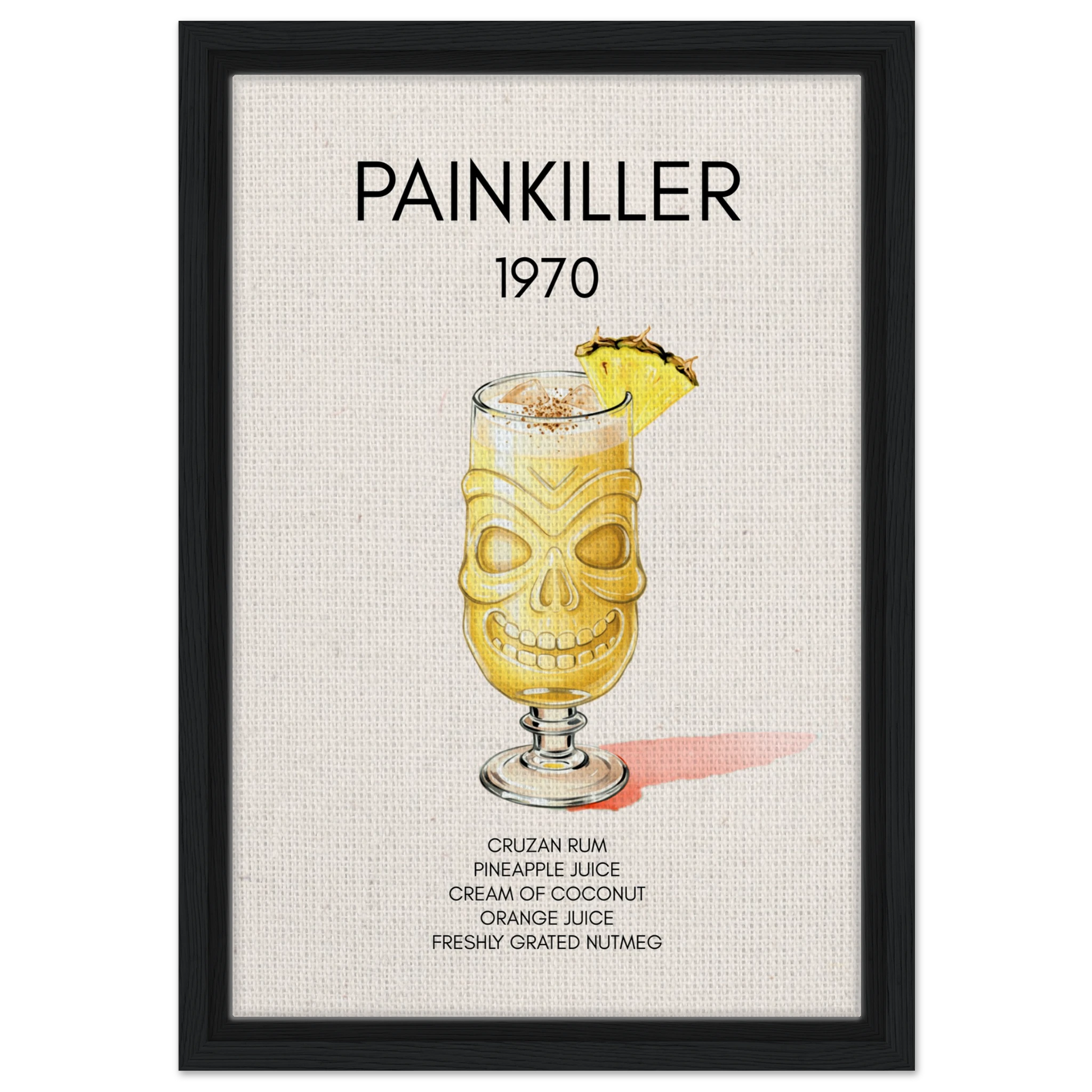 Painkiller Cocktail Bar Art Tiki Print Black Wood Frame 30x45 cm 12x18″ Framed Canvas