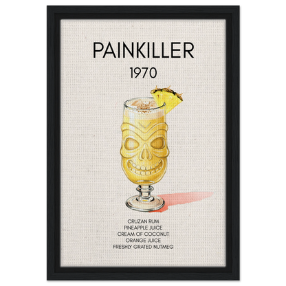 Painkiller Cocktail Bar Art Tiki Print Black Wood Frame 30x45 cm 12x18″ Framed Canvas