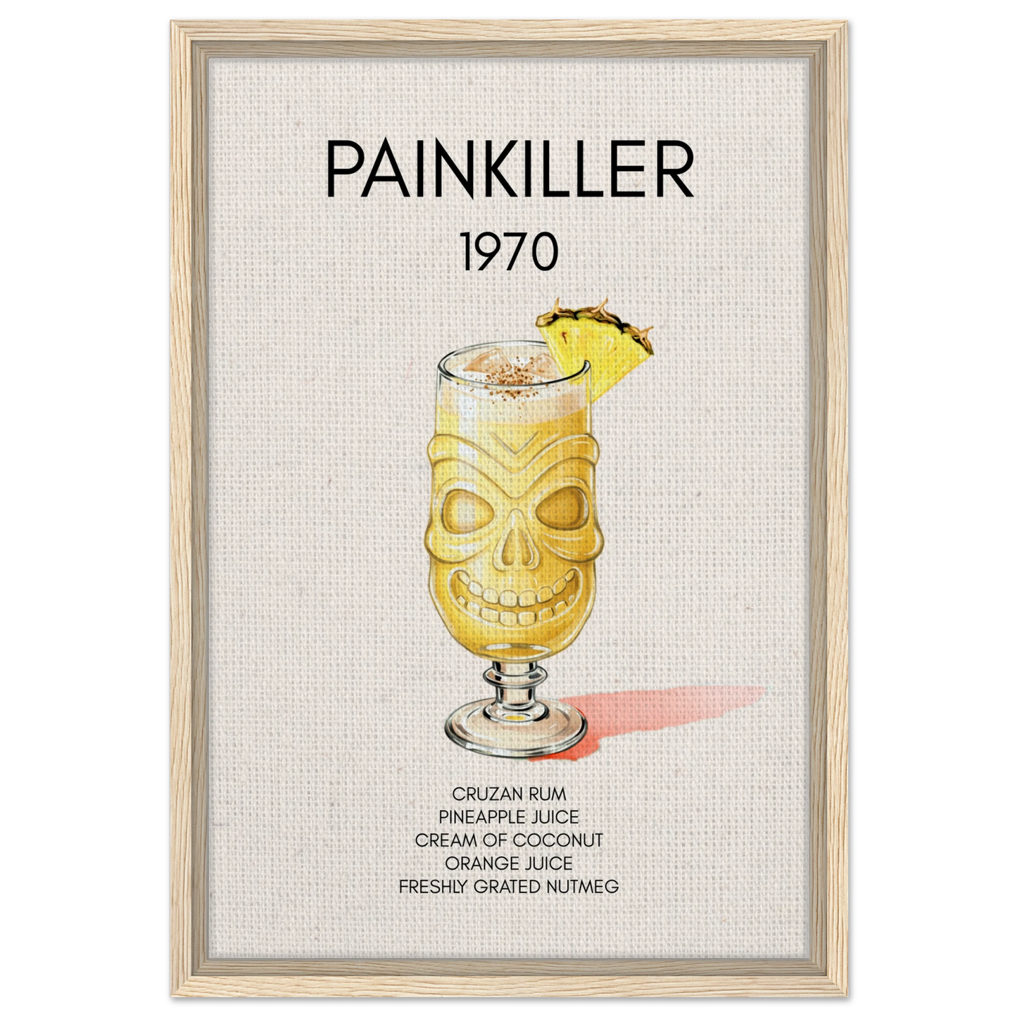 Painkiller Cocktail Bar Art Poster Print Light Wood Frame 40x60 cm 16x24″ Framed Canvas
