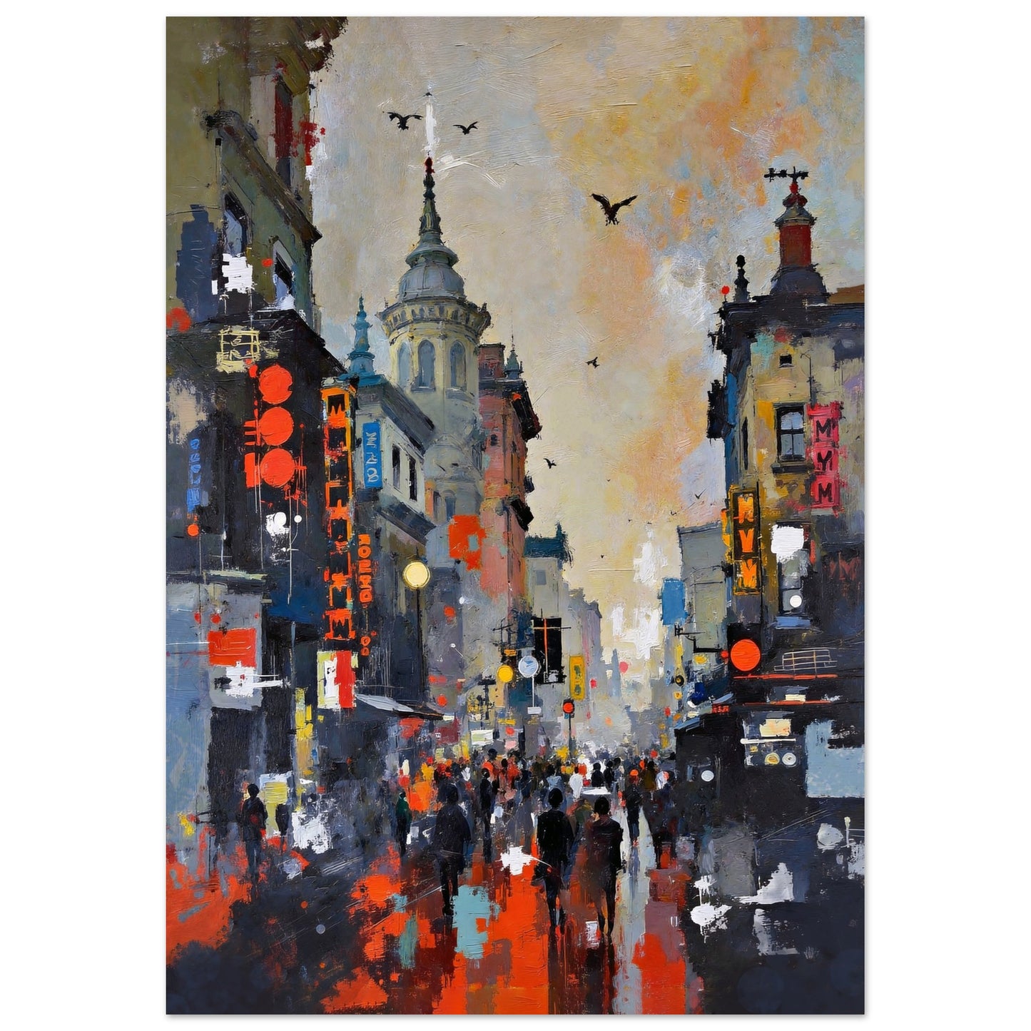 Gothic City Street Art Print - European Cityscape 70x100 cm 28x40″ Premium Matte Poster