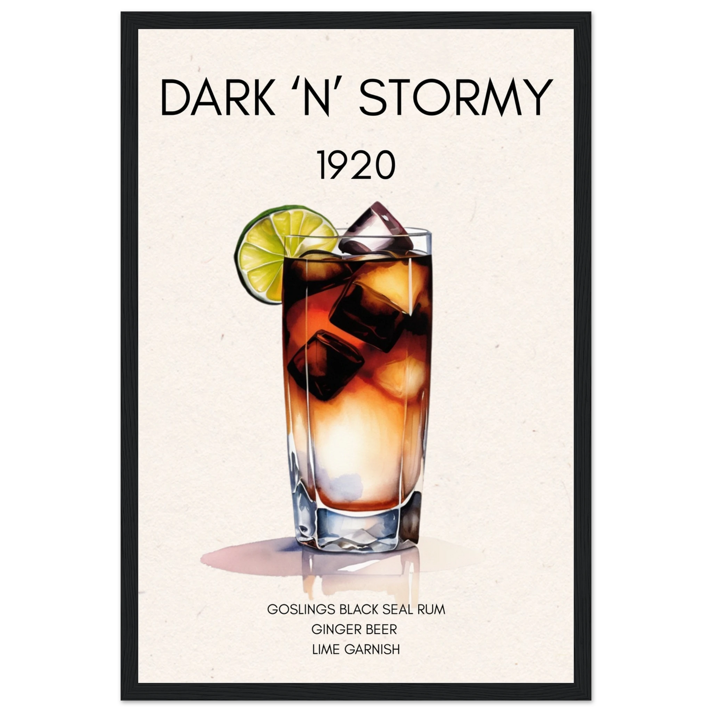 Dark n Stormy Cocktail Drink Bar Art Print Black Wood Frame 30x45 cm 12x18″ Classic Matte Paper Wooden Framed Poster